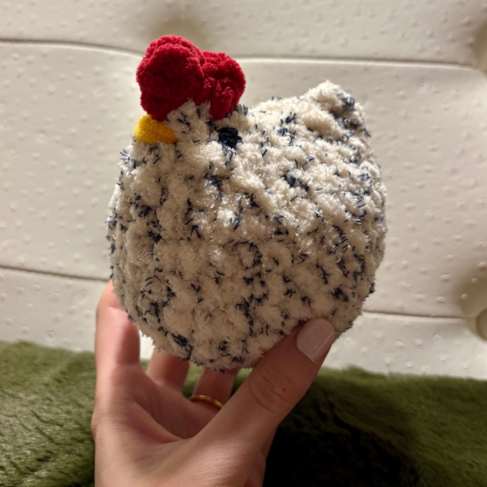 Handmade Mabel Chicken Crochet Plushie - Black and White